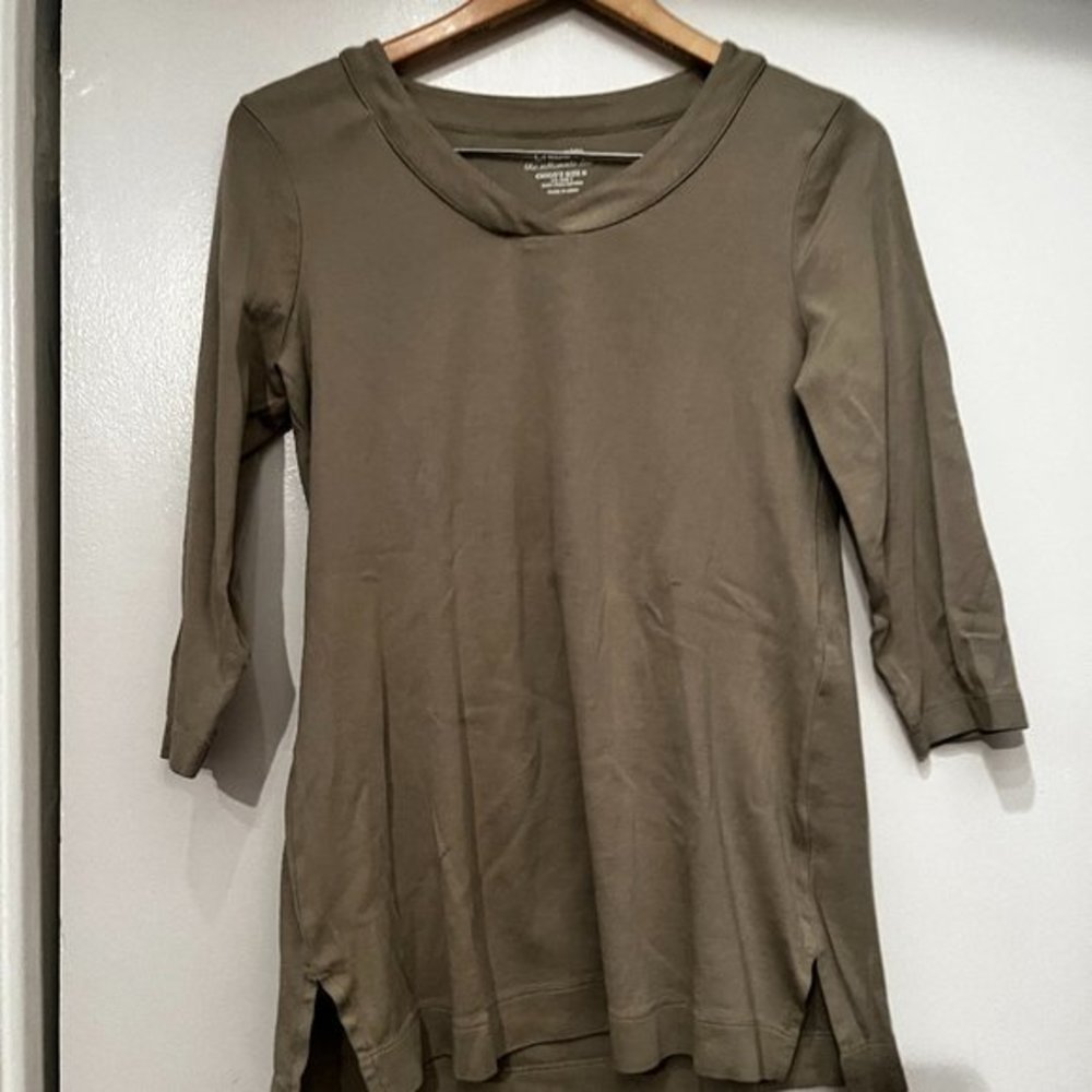 Chicos "the ultimate tee" - Tan Long-Sleeved V-Neck Top (US Size S / Chico's 0)